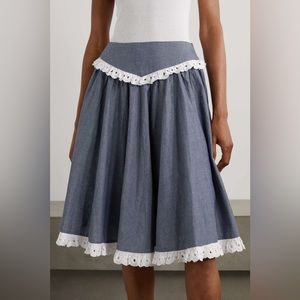 NWOT Batsheva Shirley Broderie Anglaise Cotton Eyelet Lace Chambray Peplum Skirt